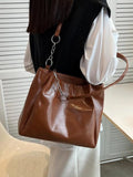 Large Capacity Shopper Tote Bag Casual PU Leather Crossbody Bag