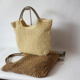 Vintage Straw Woman Tote Bag for Summer Beach