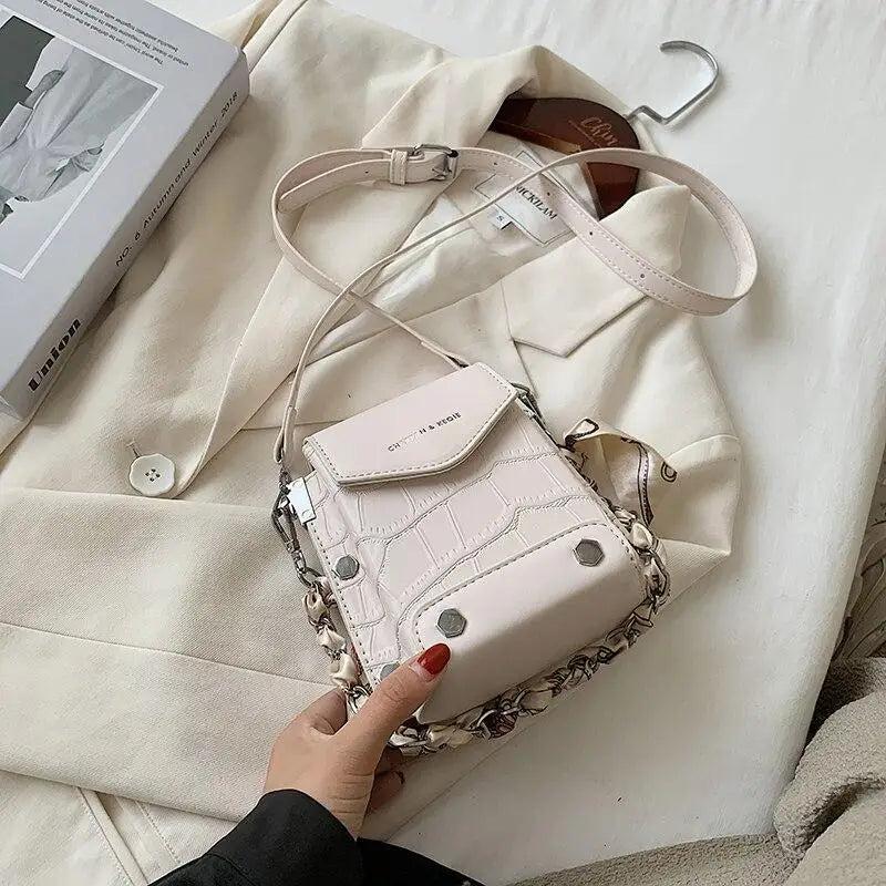 Women's Rivets Chain Shoulder Handbag PU Leather