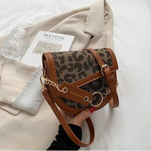 Vintage Leopard Print Chain Saddle Bag for Women