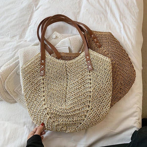 Bohemian Rattan Straw Shoulder Handbag High Capacity Tote Bag