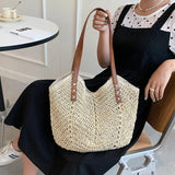 Bohemian Rattan Straw Shoulder Handbag High Capacity Tote Bag