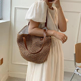 Bohemian Rattan Straw Shoulder Handbag High Capacity Tote Bag