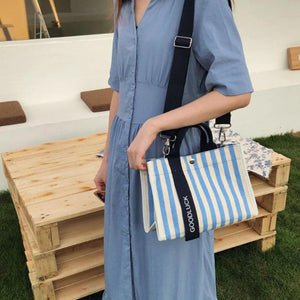 Canvas Stripe Women Handbag Small Bag Single Shoulder Canvas Bag