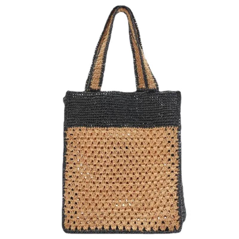 Summer Crochet Handbag Women's bag contrast hand woven shopping bag