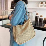 Large Capacity Portable Straw Woven Bag Women's Tote Shoulder Bag