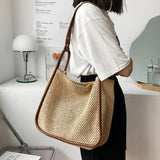 Large Capacity Portable Straw Woven Bag Women's Tote Shoulder Bag