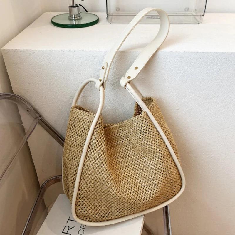 Large Capacity Portable Straw Woven Bag Women's Tote Shoulder Bag