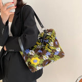 Multi Plush Bags Faux Fur Tote Winter Handbag Shoulder High Satchel