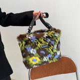 Multi Plush Bags Faux Fur Tote Winter Handbag Shoulder High Satchel