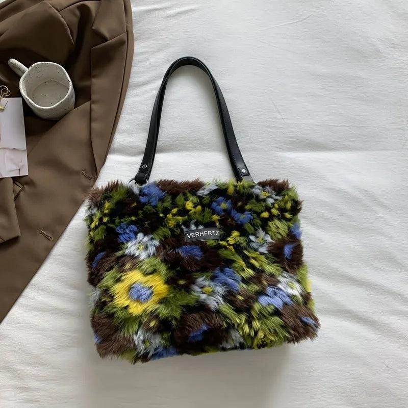 Multi Plush Bags Faux Fur Tote Winter Handbag Shoulder High Satchel