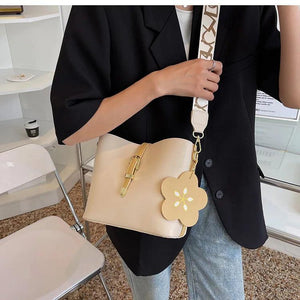 Women Bucket Shoulder Bags Printed Wide Strap Lady Crossbody Bag Green