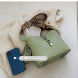 Women Bucket Shoulder Bags Printed Wide Strap Lady Crossbody Bag Green
