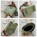 Women Bucket Shoulder Bags Printed Wide Strap Lady Crossbody Bag Green