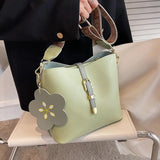 Women Bucket Shoulder Bags Printed Wide Strap Lady Crossbody Bag Green