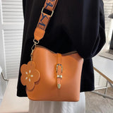 Women Bucket Shoulder Bags Printed Wide Strap Lady Crossbody Bag Green