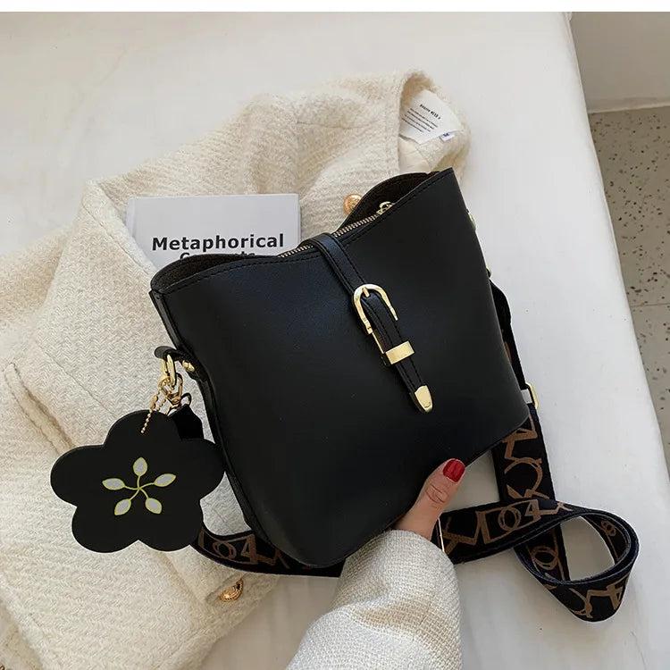 Women Bucket Shoulder Bags Printed Wide Strap Lady Crossbody Bag Green