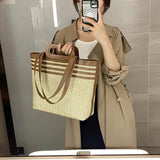 Linen Woven Tote Bag for Women Large Capacity Shoulder Handbag Travel Purse