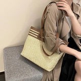 Linen Woven Tote Bag for Women Large Capacity Shoulder Handbag Travel Purse