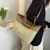 Linen Woven Tote Bag for Women Large Capacity Shoulder Handbag Travel Purse