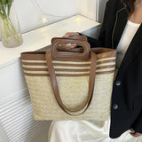 Linen Woven Tote Bag for Women Large Capacity Shoulder Handbag Travel Purse