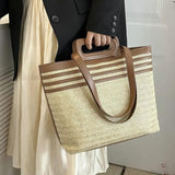 Linen Woven Tote Bag for Women Large Capacity Shoulder Handbag Travel Purse