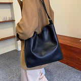 Vintage Large Leather Shoulder Bags for Women - High Capacity Bucket Handbags