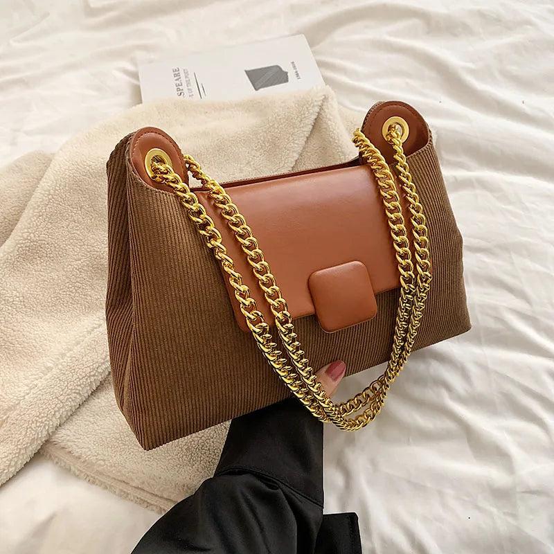 Winter Corduroy Chain Crossbody Bags for Women