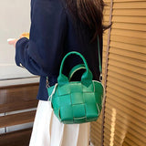Women's Woven Shoulder Bag Portable Messenger Bucket Bag