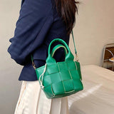 Women's Woven Shoulder Bag Portable Messenger Bucket Bag