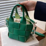 Women's Woven Shoulder Bag Portable Messenger Bucket Bag