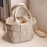 Women's Woven Shoulder Bag Portable Messenger Bucket Bag