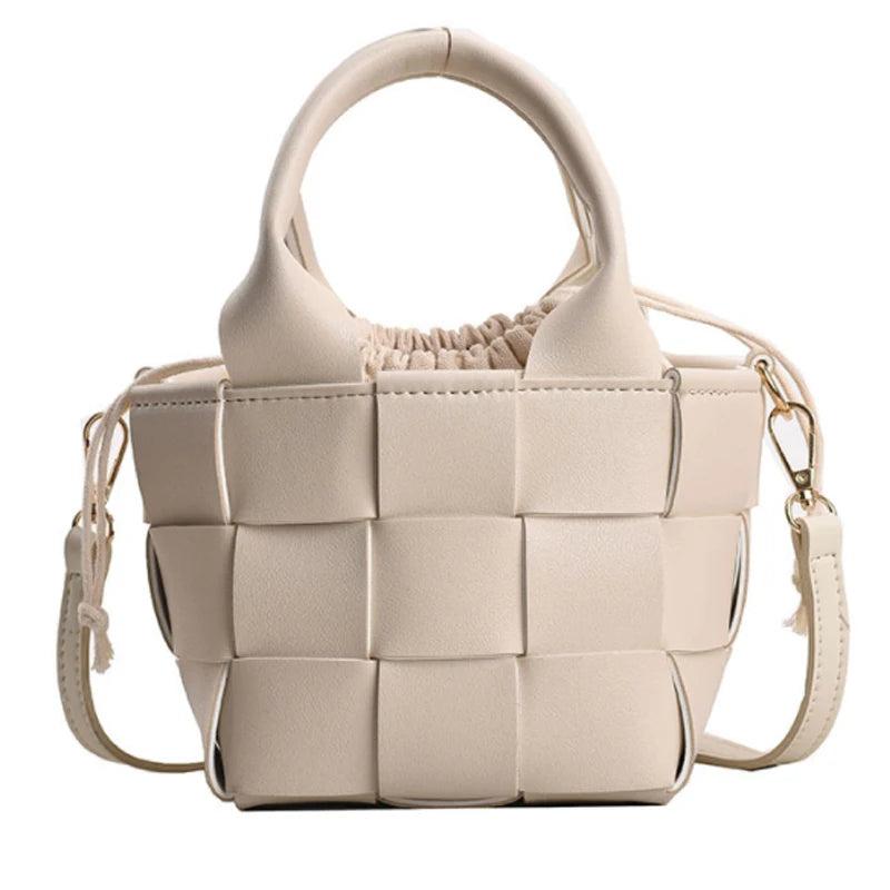 Women's Woven Shoulder Bag Portable Messenger Bucket Bag