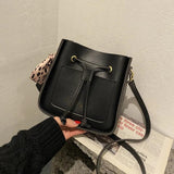 Square Bucket Bag Women PU Leather Crossbody Handbag Drawstring Shoulder