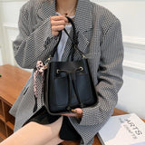 Square Bucket Bag Women PU Leather Crossbody Handbag Drawstring Shoulder