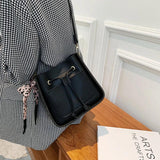 Square Bucket Bag Women PU Leather Crossbody Handbag Drawstring Shoulder