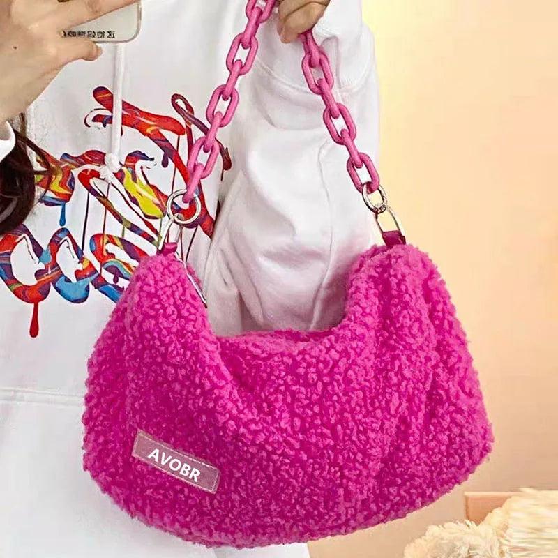 Large Capacity Women Handbag Tote Bag Plush Shoulder Messenger Bag