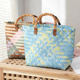 Large Capacity Women Handbag Woven Shopping Basket Straw Tote Bag