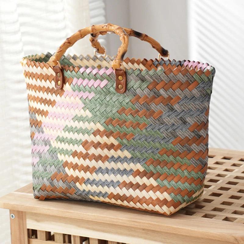 Large Capacity Women Handbag Woven Shopping Basket Straw Tote Bag