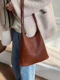 Women's Pu Leather Bucket Shoulder Bag Large Capacity Casual Solid