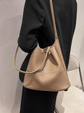 Women's Pu Leather Bucket Shoulder Bag Large Capacity Casual Solid