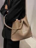 Women's Pu Leather Bucket Shoulder Bag Large Capacity Casual Solid