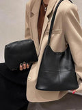 Women's Pu Leather Bucket Shoulder Bag Large Capacity Casual Solid