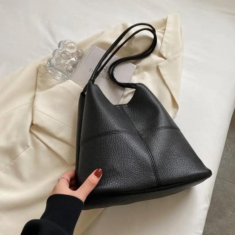 Women's Pu Leather Bucket Shoulder Bag Large Capacity Casual Solid