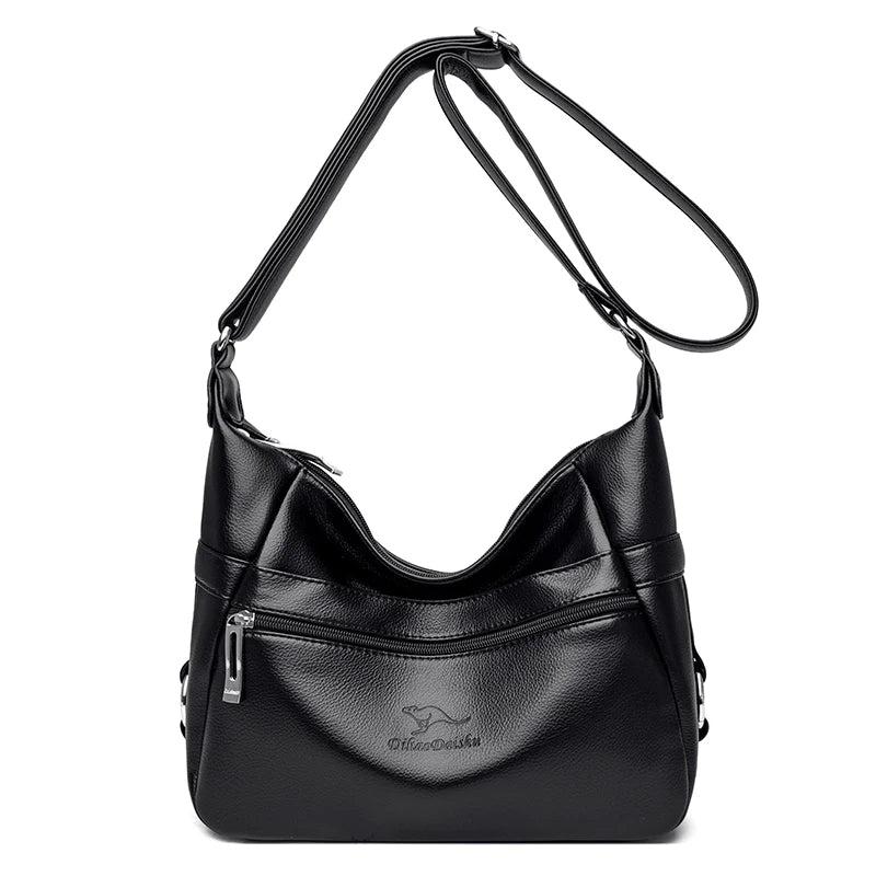 2-Layer Crossbody Bag for Women - Leather Shoulder Bag