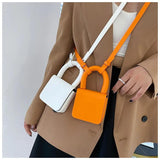 Stylish Candy Headphone Box Small MINI Square Portable Green Orange Leather Bag