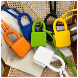 Stylish Candy Headphone Box Small MINI Square Portable Green Orange Leather Bag