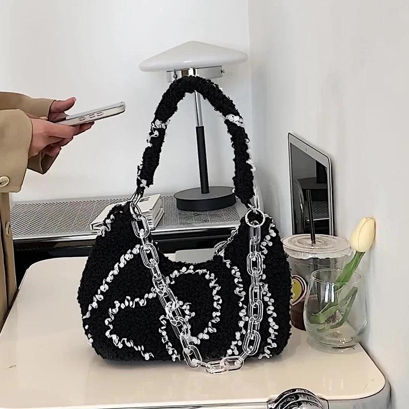 Sweet and Lamb Hair Ladies Purses and Handbags Women's Plush Crossbody Bags