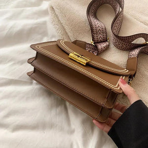 Vintage Small PU Leather Women Shoulder Bag with Wide Strap