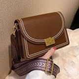Vintage Small PU Leather Women Shoulder Bag with Wide Strap